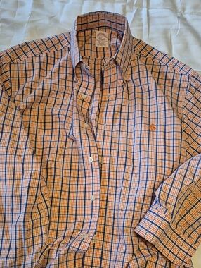 Brooks Brothers Orange and Blue Checked Button-Down Shirt